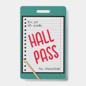 Lehrer Student Papier Klasse Bad Hall Pass Ausweis (Front)