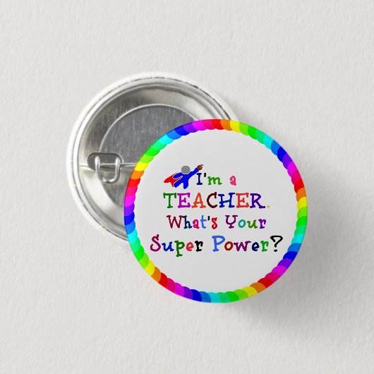 Lehrer Superhero mit mehrfarbigem Circle Frame Button (Vorne & Hinten)
