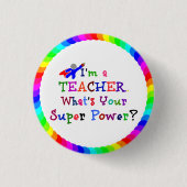 Lehrer Superhero mit mehrfarbigem Circle Frame Button (Vorderseite)