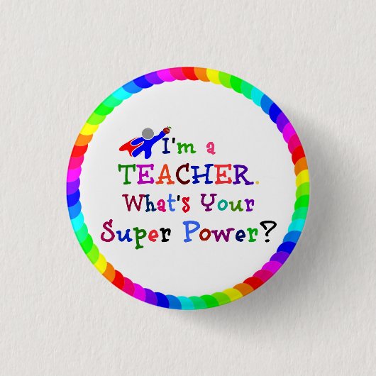 Lehrer Superhero mit mehrfarbigem Circle Frame Button (Vorderseite)