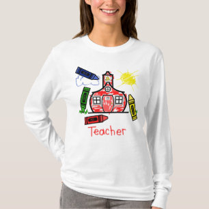 Lehrer-T-Shirt - Schulhaus und Zeichenstifte T-Shirt