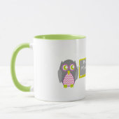 Lehrer-Tasse - rosa Zickzack graue Eule an der Tasse (Links)