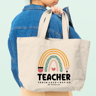 Lehrer Teach Liebe Inspirierte Rainbow Personalisi Jumbo Stoffbeutel