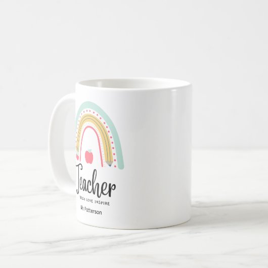 Lehrer Teach Liebe Inspirierte Rainbow Personalisi Kaffeetasse (Vorderseite Links)