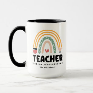Lehrer Teach Liebe Inspirierte Rainbow Personalisi Tasse