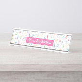 Lehrer / Tutor - Niedliches Alphabet Muster  Schreibtischnamensplakette (Vorderseite )