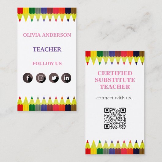 Lehrer | Tutor ,QR-Code für soziale Medien Visitenkarte (Vorne/Hinten)