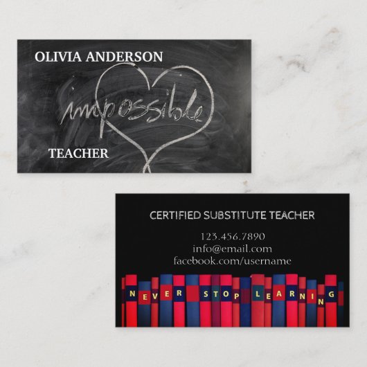 Lehrer | Tutor stoppt LERNEN NIE Visitenkarte (Vorne/Hinten)