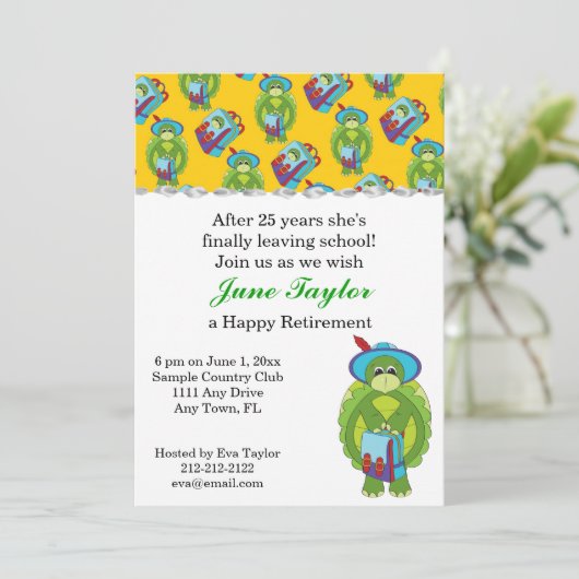 Lehrer-u. Schildkröte-Ruhestands-Party Einladung (Stehend Vorderseite)