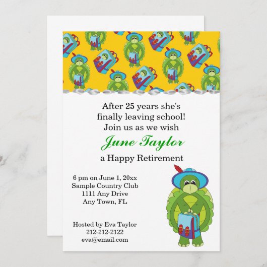Lehrer-u. Schildkröte-Ruhestands-Party Einladung (Vorne/Hinten)