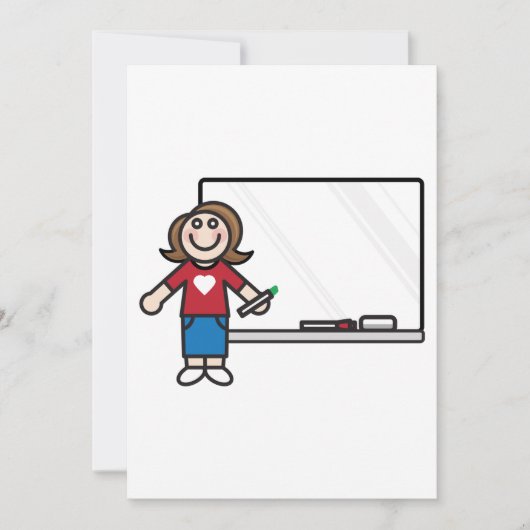 Lehrer und Einladung auf einem Whiteboard (Vorderseite)