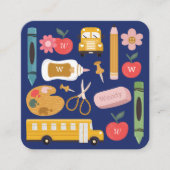 Lehrer und Tutor-Schulmaterial - Icon Illustration Quadratische Visitenkarte (Vorderseite)