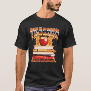 Lehrer unterrichtet Schulbücher Flammen 90er Bootl T-Shirt
