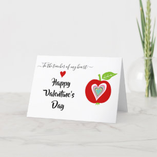 Lehrer Valentinstag farbenfrohe Herzen und Apfel Feiertagskarte