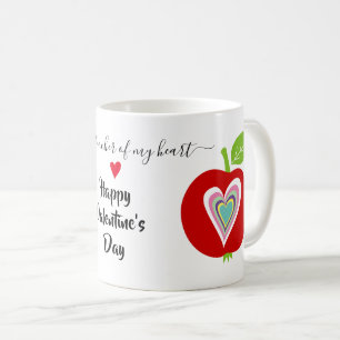 Lehrer Valentinstag farbenfrohe Herzen und Apfel Kaffeetasse
