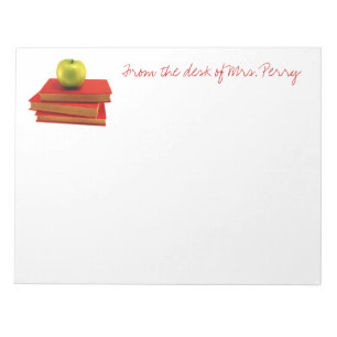 Lehrer vom Schreibtisch von Notizblock