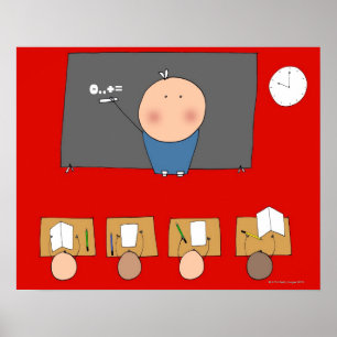 Lehrer vor dem Klassenzimmer, erhöhte Sicht Poster