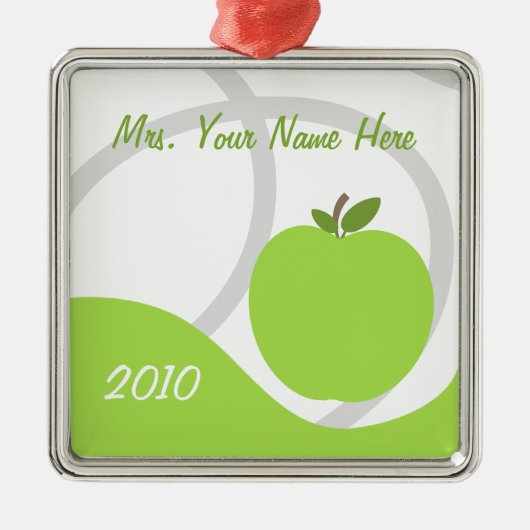 Lehrer-Weihnachtsverzierung - grünes Apple Silbernes Ornament (Vorne)