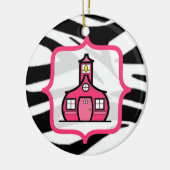 Lehrer-Weihnachtsverzierung - Zebra-Druck u. Rosa Keramik Ornament (Links)