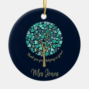 Lehrer Wertgutschein Gold Glitzer Herzbaum Keramik Ornament