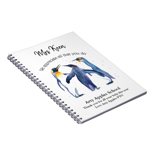 Lehrer Wertschätzung Aquarellpinguin Notizblock (Rechte Seite)