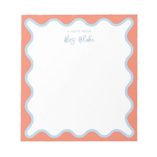 Lehrer Wertschätzung Blue peach Wavy Notizblock (Vorderseite)