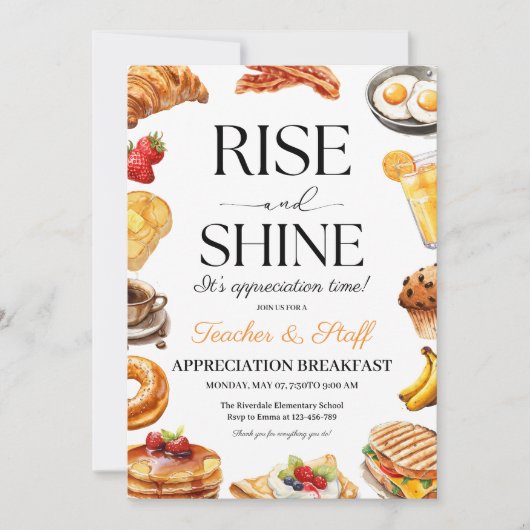 Lehrer Wertschätzung Frühstück, Frühstück Party Einladung (Vorderseite)