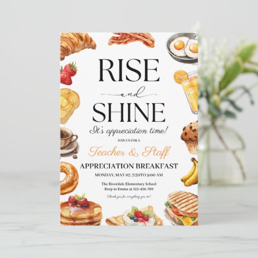 Lehrer Wertschätzung Frühstück, Frühstück Party Einladung (Stehend Vorderseite)