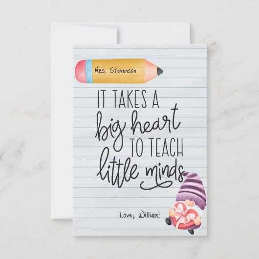 Lehrer-Wertschätzung mit Herz Dankeskarte (Vorderseite)
