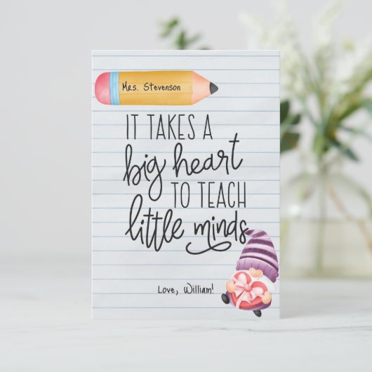 Lehrer-Wertschätzung mit Herz Dankeskarte (Stehend Vorderseite)