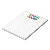 Lehrer Wertschätzung Personalisiert Crayon Lined Notizblock (Rotiert)