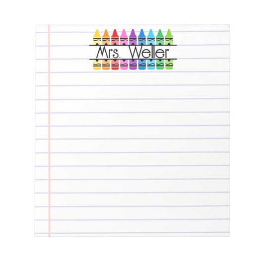 Lehrer Wertschätzung Personalisiert Crayon Lined Notizblock (Vorderseite)
