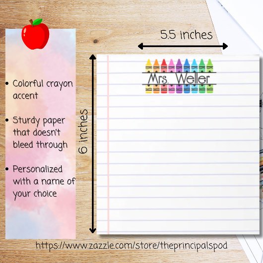 Lehrer Wertschätzung Personalisiert Crayon Lined Notizblock