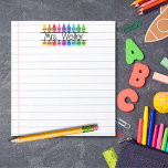 Lehrer Wertschätzung Personalisiert Crayon Lined Notizblock<br><div class="desc">Lehrer Wertschätzung Personalisiert Crayon Lined Notepad Personalisieren Sie dieses Design mit dem Namen Ihres Lieblings-Lehrers! Das Papier ist hochwertig und die Designs sind lebendig. Ideal für Lehrerbewertungen, Lehrer am Ende des Jahres Geschenk, Weihnachten, oder für sich selbst, wenn Sie Lehrer sind! Ich hoffe, Sie genießen diese Notizblöcke genauso wie ich....</div>