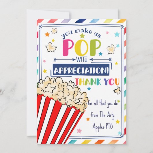 Lehrer Wertschätzung Popcorn danke CARD HOLDER Einladung (Vorderseite)