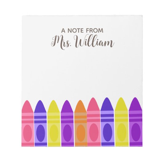 Lehrer Wertschätzung Rainbow Crayon Notepad Notizblock (Vorderseite)