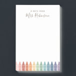 Lehrer Wertschätzung Rainbow Crayon Post-it Klebezettel<br><div class="desc">Überraschen Sie den Lehrer in Ihrem Leben oder Leckerei selbst (wenn Sie der Lehrer sind),  um diese lustigen Post-it-Noten,  mit bunten Stiften! Personalisieren Sie den Text mit einem Namen,  oder passen Sie ihn an,  um eine Aufgabenliste oder einfache Notizen zu erstellen usw.</div>