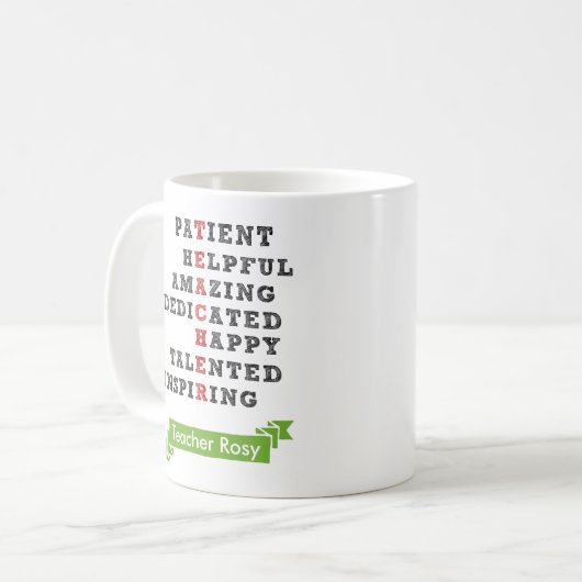 Lehrer Wertschätzungen Tasse Personalisiert mit Na (Vorderseite Links)