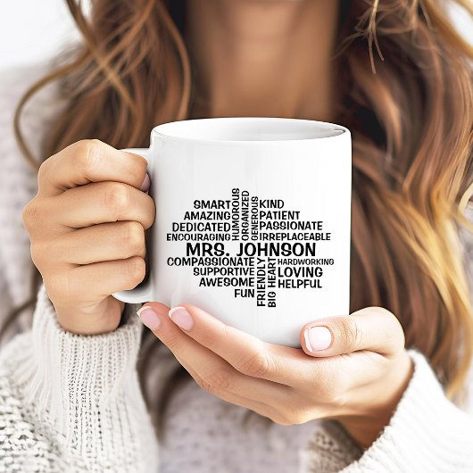 Lehrer Word Cloud Name und Eigenschaften Kaffeetasse