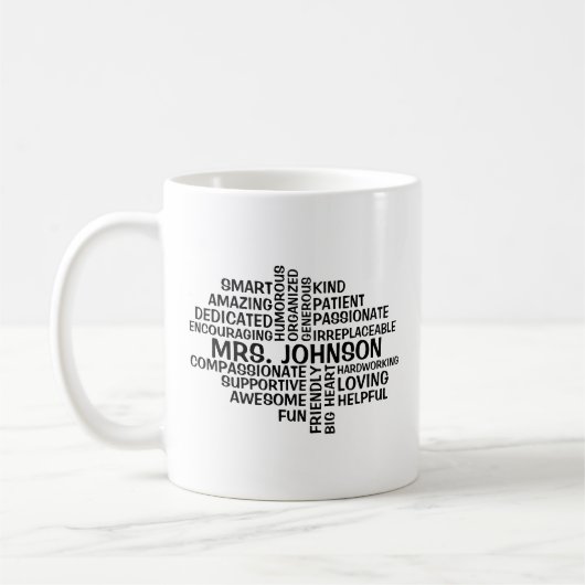 Lehrer Word Cloud Name und Eigenschaften Kaffeetasse (Links)