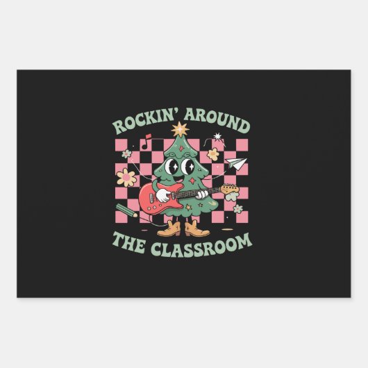 Lehrer Xmas Rockin' rund um den Klassenzimmer Geschenkpapier Set (Vorderseite)
