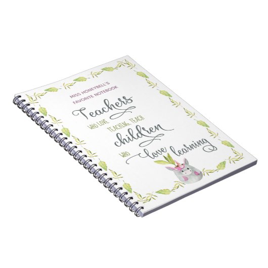 Lehrer zitieren Niedliche Unicorn-Pflanze Pot Pers Notizblock (Rechte Seite)