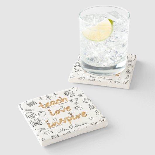 Lehrerbewertung Modernes Doodle-Design Steinuntersetzer (Seitenansicht)