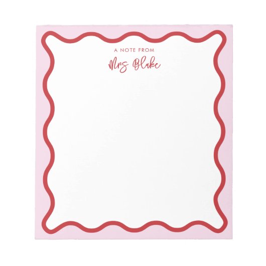 Lehrerbewertung Rosa Rote Wavy Notizblock (Vorderseite)