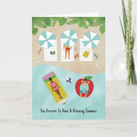 Lehrerbewertung Woche Sommerurlaub am Strand Dankeskarte (Vorderseite)