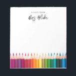 Lehrerbewertungsstitel Rainbow Pencils Notizblock<br><div class="desc">Perfektes Geschenk für Lehrer,  mit Regenbogenfarben. Name und Text können bearbeitet werden.</div>