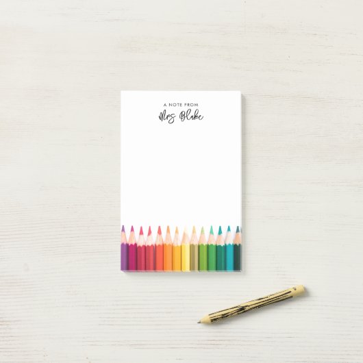 Lehrerbewertungsstitel Rainbow Pencils Post-it Klebezettel (Auf Schreibtisch)