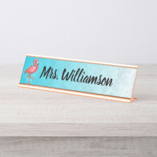Lehrerbildner Professional Pink Flamingo Blau Schreibtischnamensplakette
