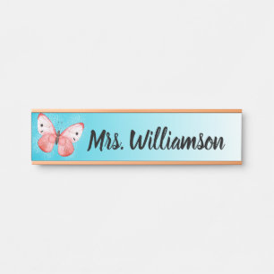 Lehrerbildner Professional Pink Schmetterling Blau Türschild