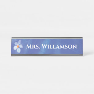 Lehrerbildner Wasserfarbe Blau Blumenmonogramm Schreibtischnamensplakette